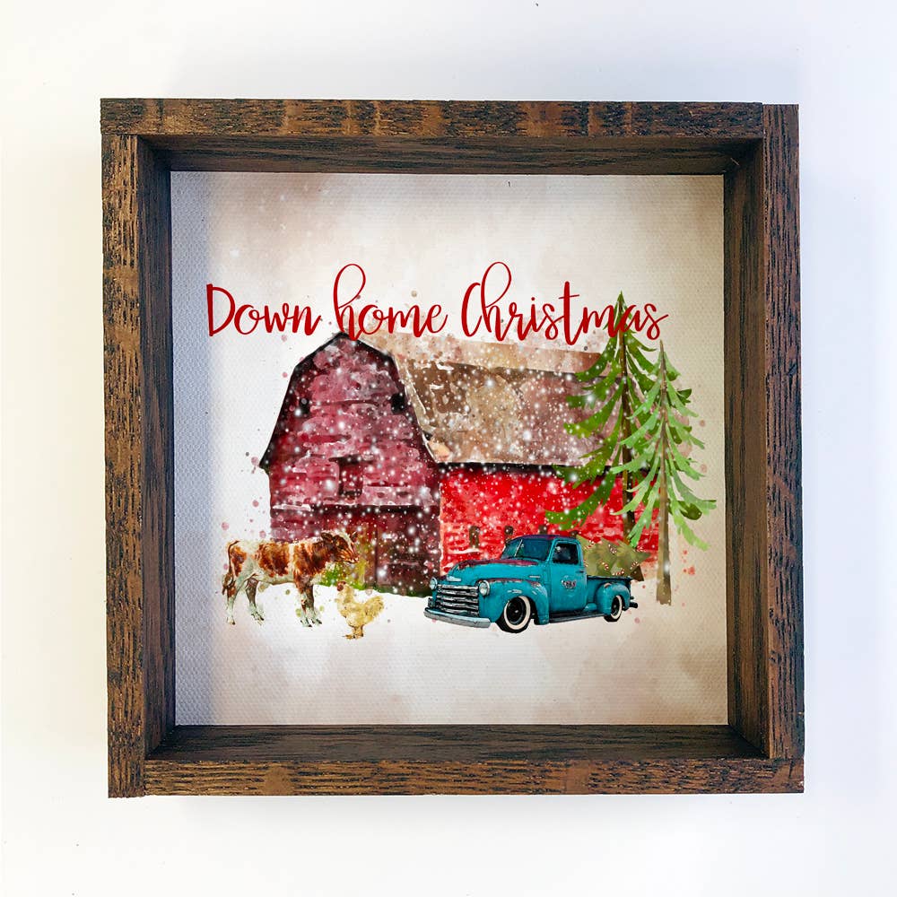 Downhome Christmas Barn Small Holiday Canvas Sign