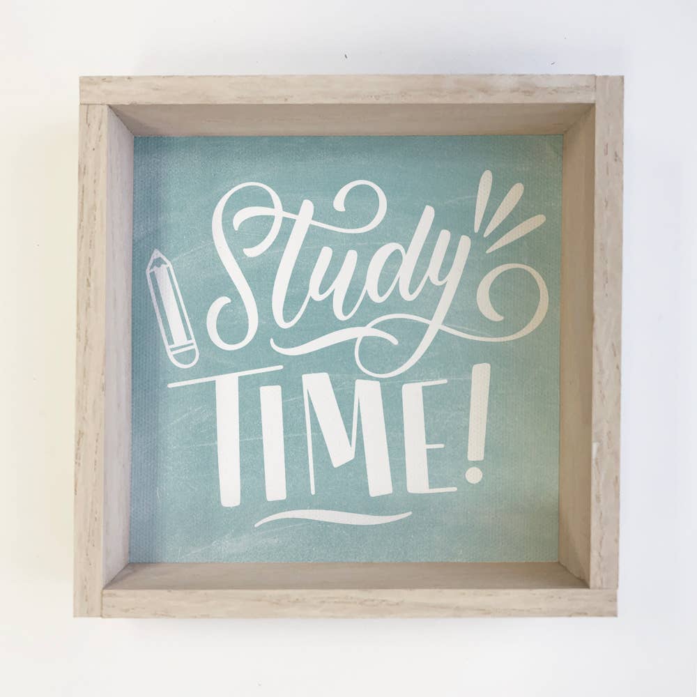 Study Time - Cute Framed Word Art Sign - Canvas Word Decor