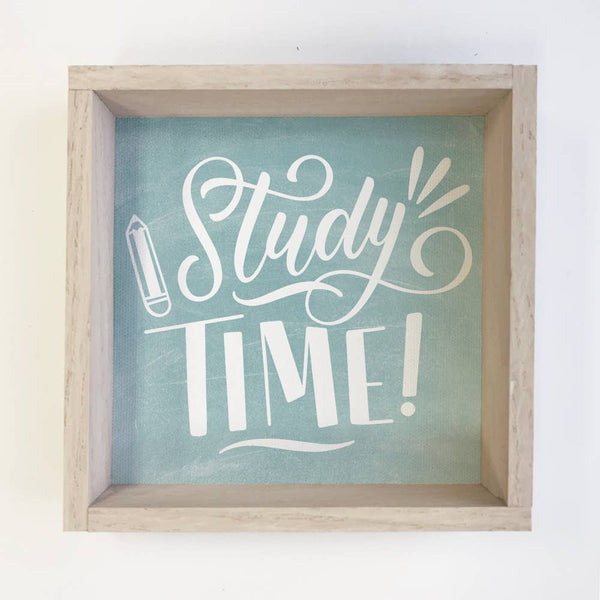 Study Time - Cute Framed Word Art Sign - Canvas Word Decor