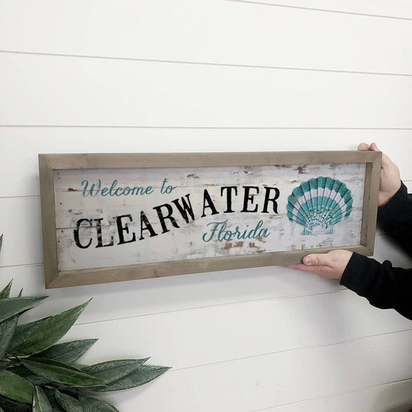 Personalized Welcome Sign - Framed Rustic Seashell Wall Art