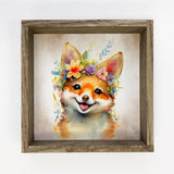 Cute Flower Fox - Nursery Art with Wood Frame
