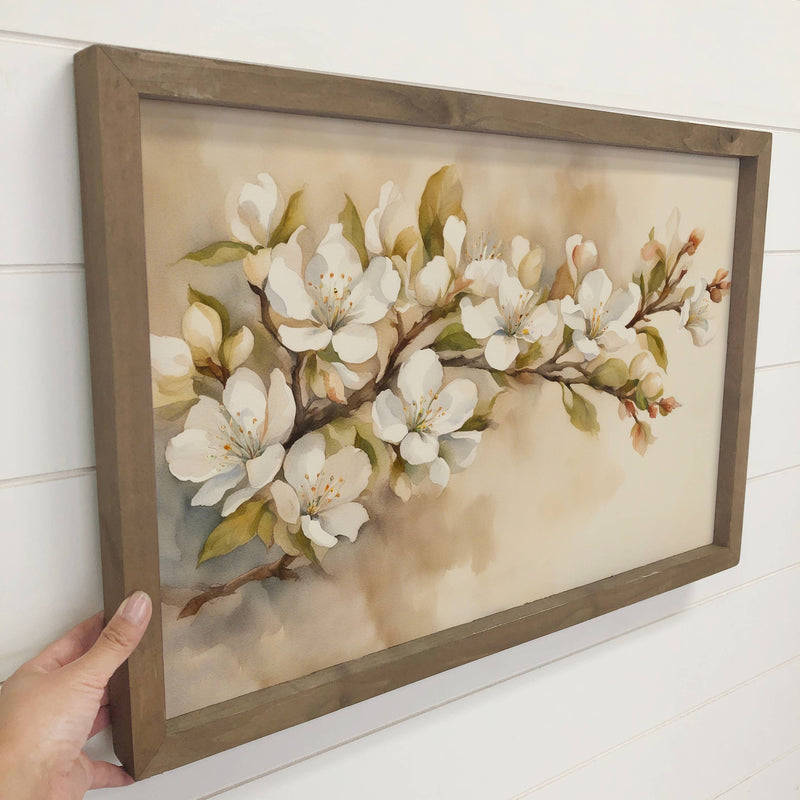 Beige Blossoms Bliss - Floral Canvas Art - Wood Framed Decor