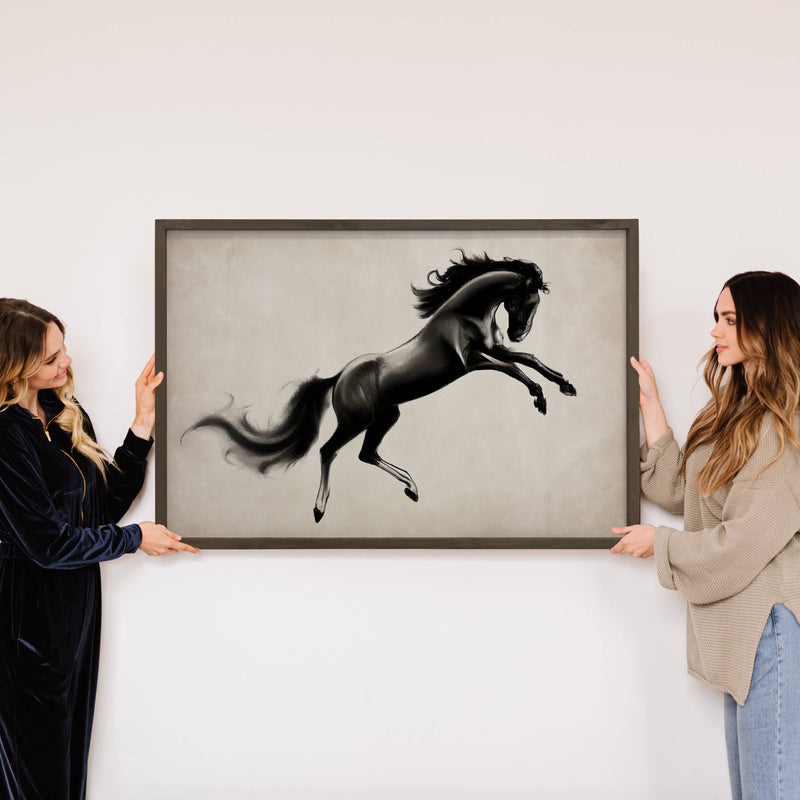 Black Stallion - Framed Animal Canvas Art - Ranch House Art