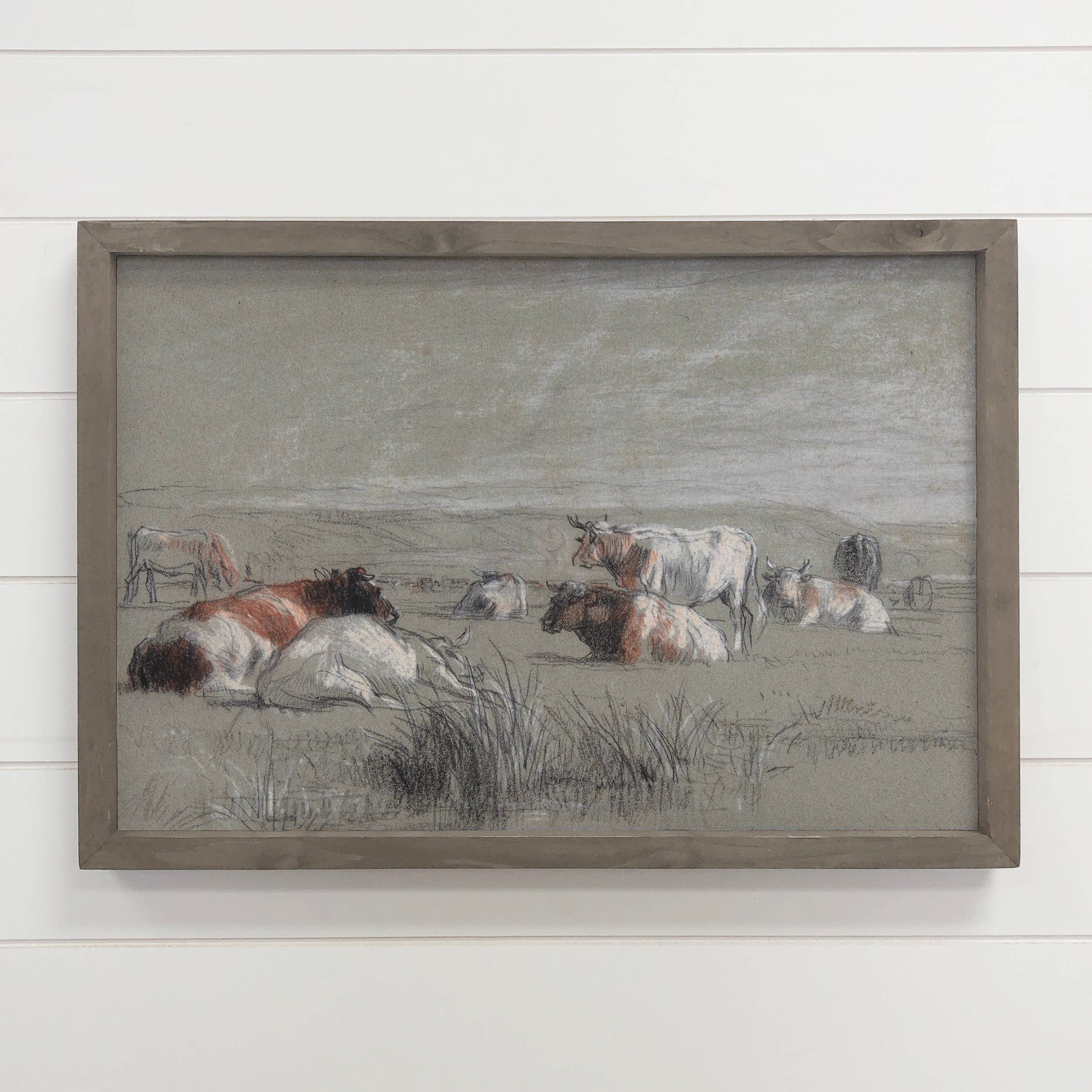 Cows Pencil Drawing - Cow Canvas Art - Wood Framed Wall Art