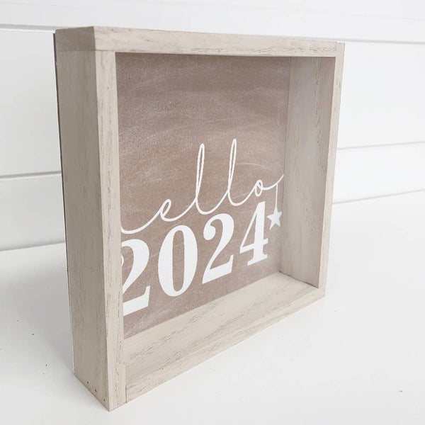 Hello 2024 - Cute New Years Canvas Art - Wood Framed Sign