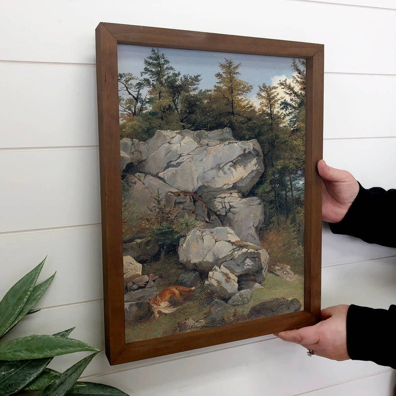 Hunting Fox in the Woods - Fox Canvas Art - Wood Framed Art