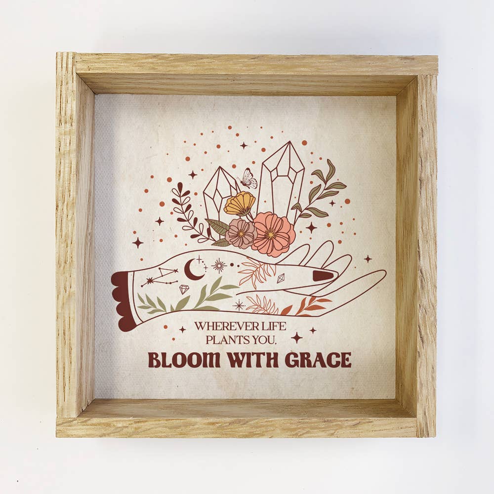 Boho Bloom with Grace Hand - Boho Canvas Art - Wood Framed