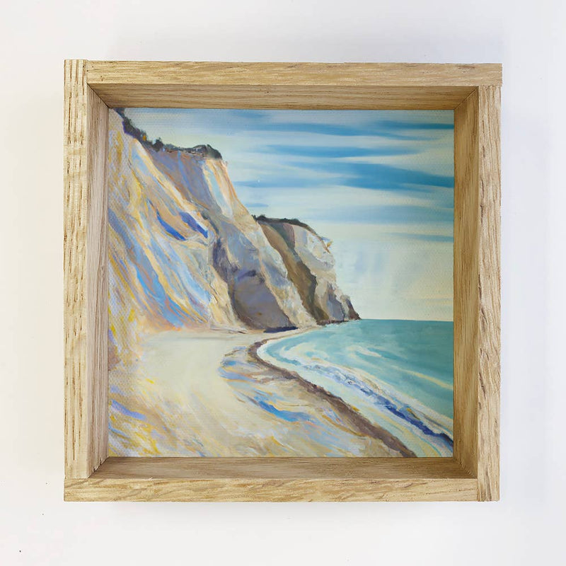 Seaside Cliffs Painting Small Canvas with Natural Oak Frame