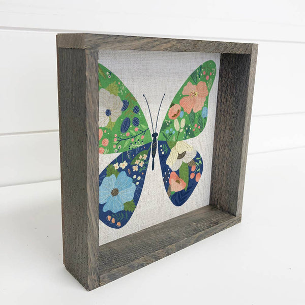 Folksy Poppy Butterfly - Butterfly Canvas Art - Wood Framed