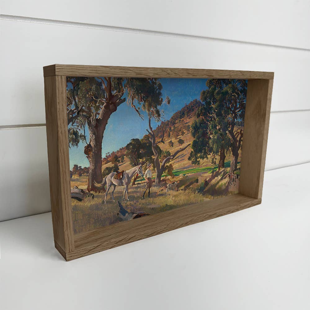 Outback Girl - Horseback Rider in Outback Canvas Art - Frame