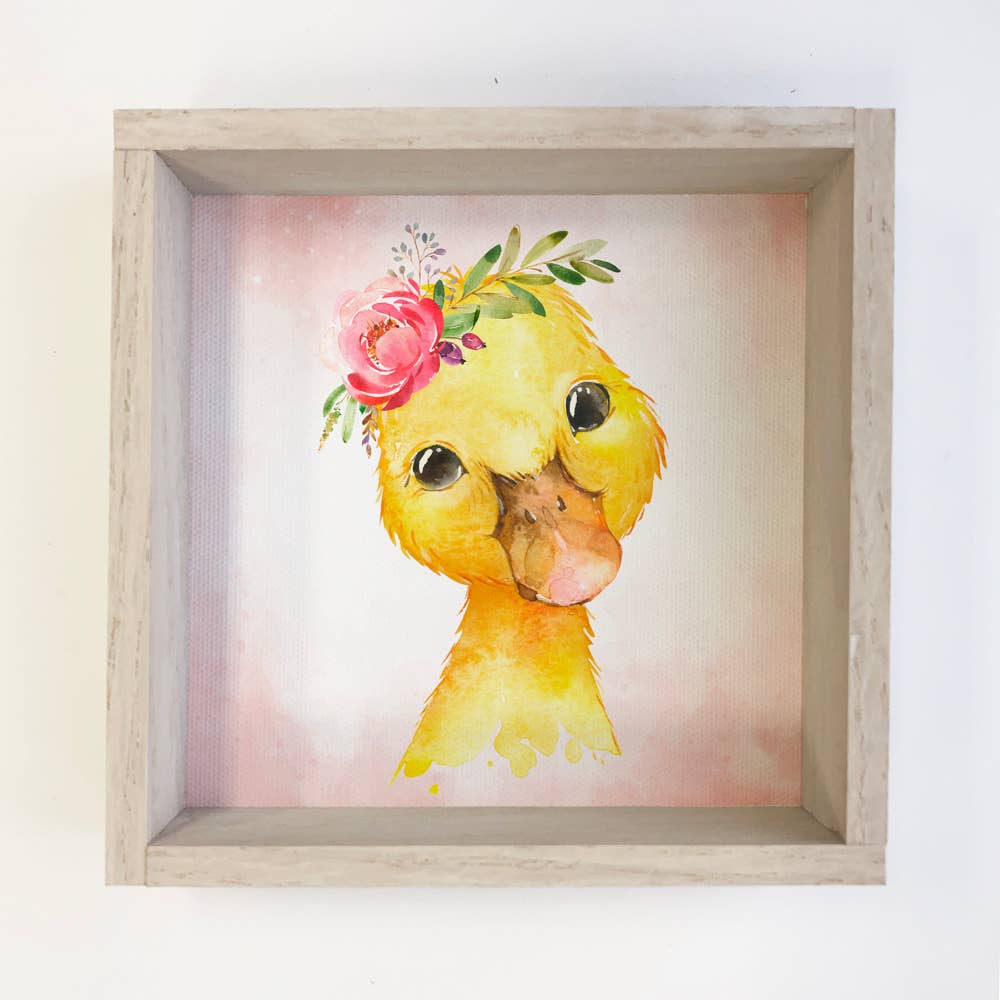 Baby Girl Duck Small Whitewash Framed Table Decor