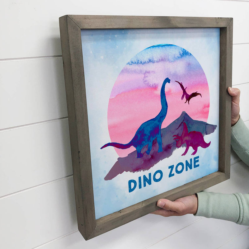 Kids Room Decor- DINO ZONE Small Shelf Sitting Canvas Sign