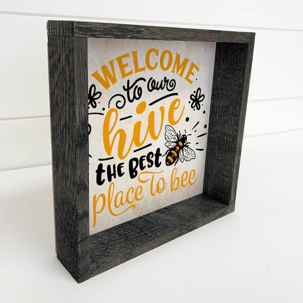 Welcome to Our Hive - Honey Bee Word Sign - Framed Canvas