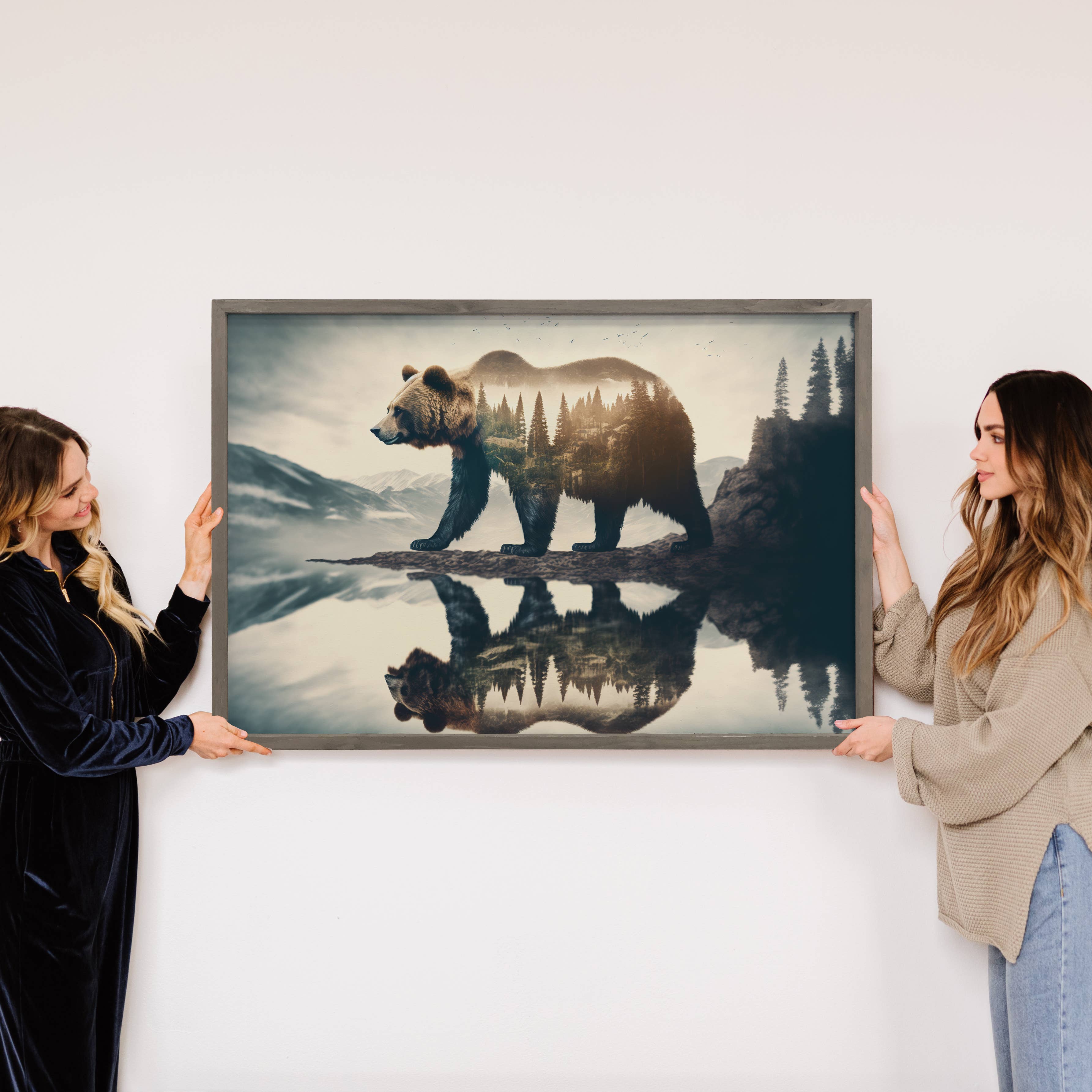 Bear Double Exposure - Cabin Wall Art - Wood Framed Photo