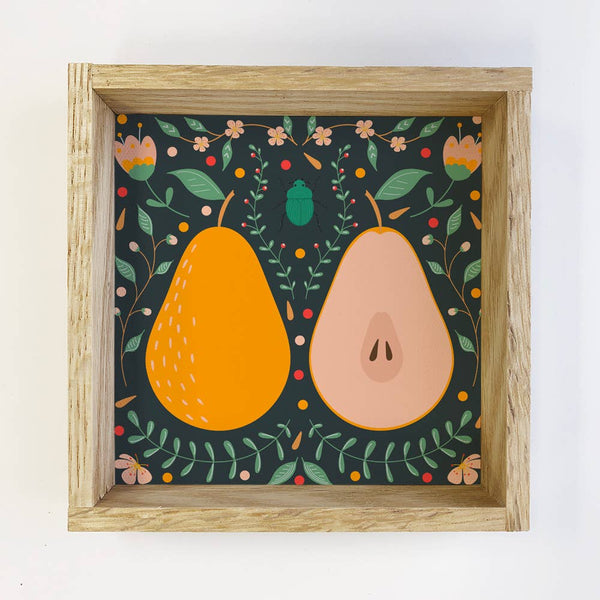 Folk Art Pear - Pear Canvas Art - Wood Framed Wall Art