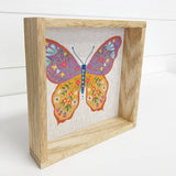 Folksy Spring Butterfly - Butterfly Canvas Art - Wood Framed