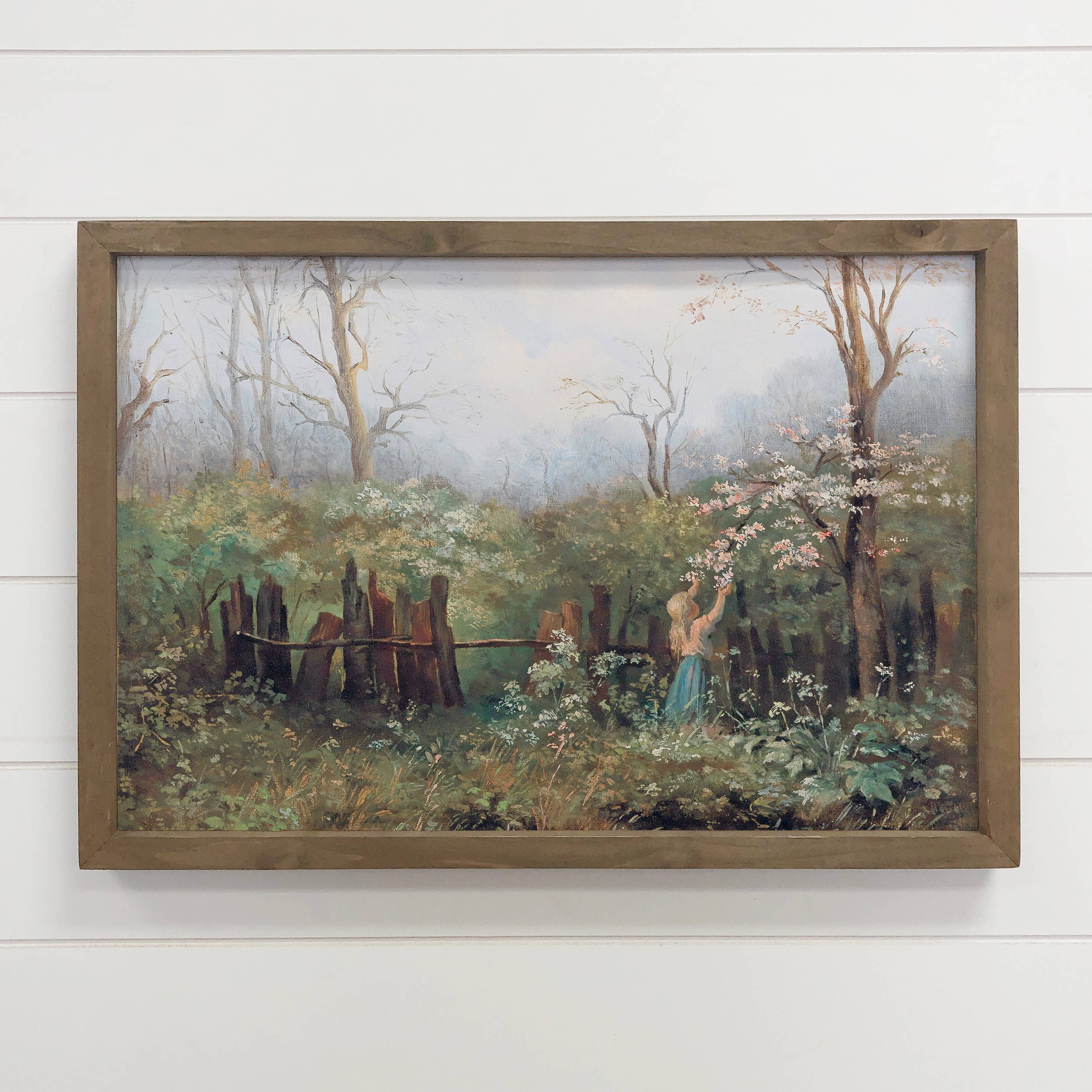 Girl in the Garden - Nature Canvas Art - Wood Framed Decor