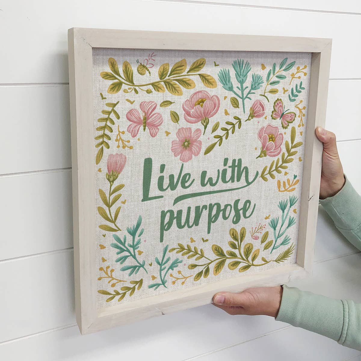 Live With Purpose Flowers - Inspiring Sign - Flower Canvas