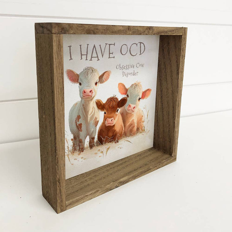 OCD Cows - Cute Animal Wall Art - Wood Framed Canvas Art