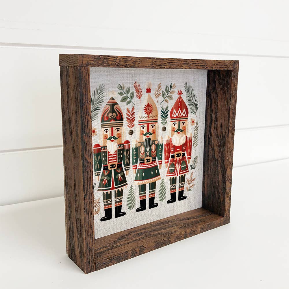 Scandinavian Nutcrackers - Cute Holiday Canvas Art - Framed