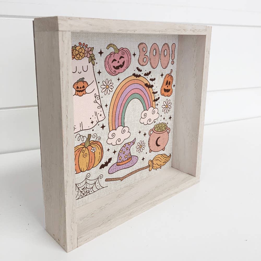 Retro Boo Halloween - Framed Halloween Wall Art - Canvas Art