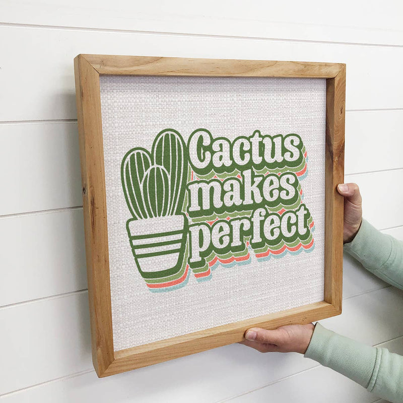 Cactus Makes Perfection - Funny Word Art - Framed Canvas Art