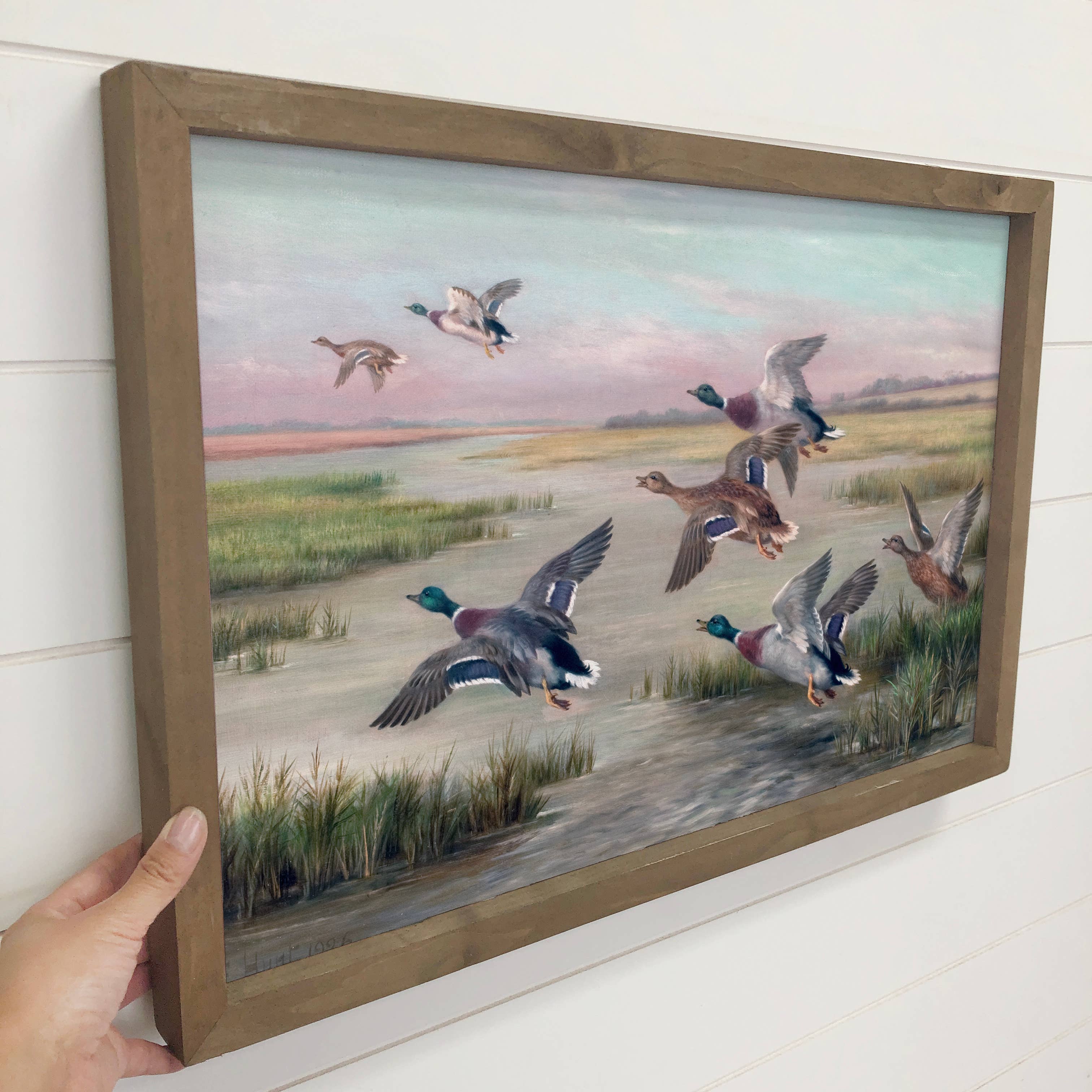 Ducks in Flight - Duck Canvas Wall Art - Wood Framed Decor