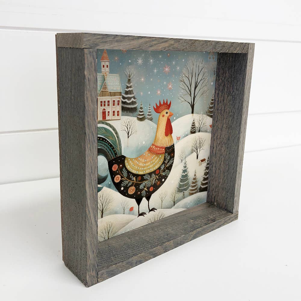 Whimsy Christmas Chicken - Christmas Canvas Art - Wood Frame