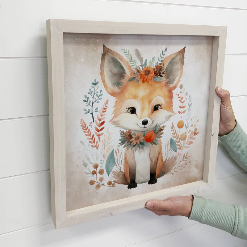 Boho Cute Fancy Fox Wall Art - Nursery Canvas Art - Framed