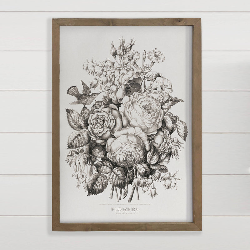 Flowers Black & White - Framed Nature Art - Living Room Art