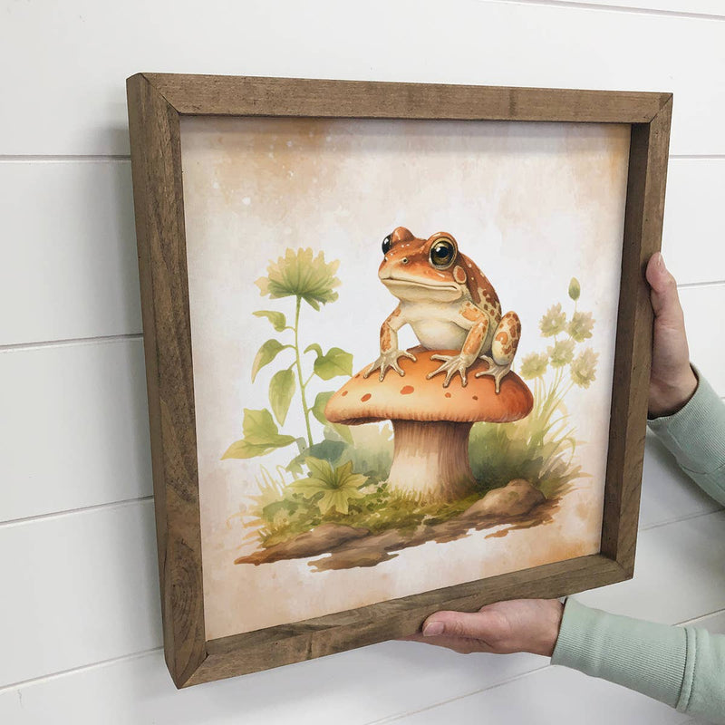 Woodland Cute Frog - Cute Frog Canvas Art - Wood Framed