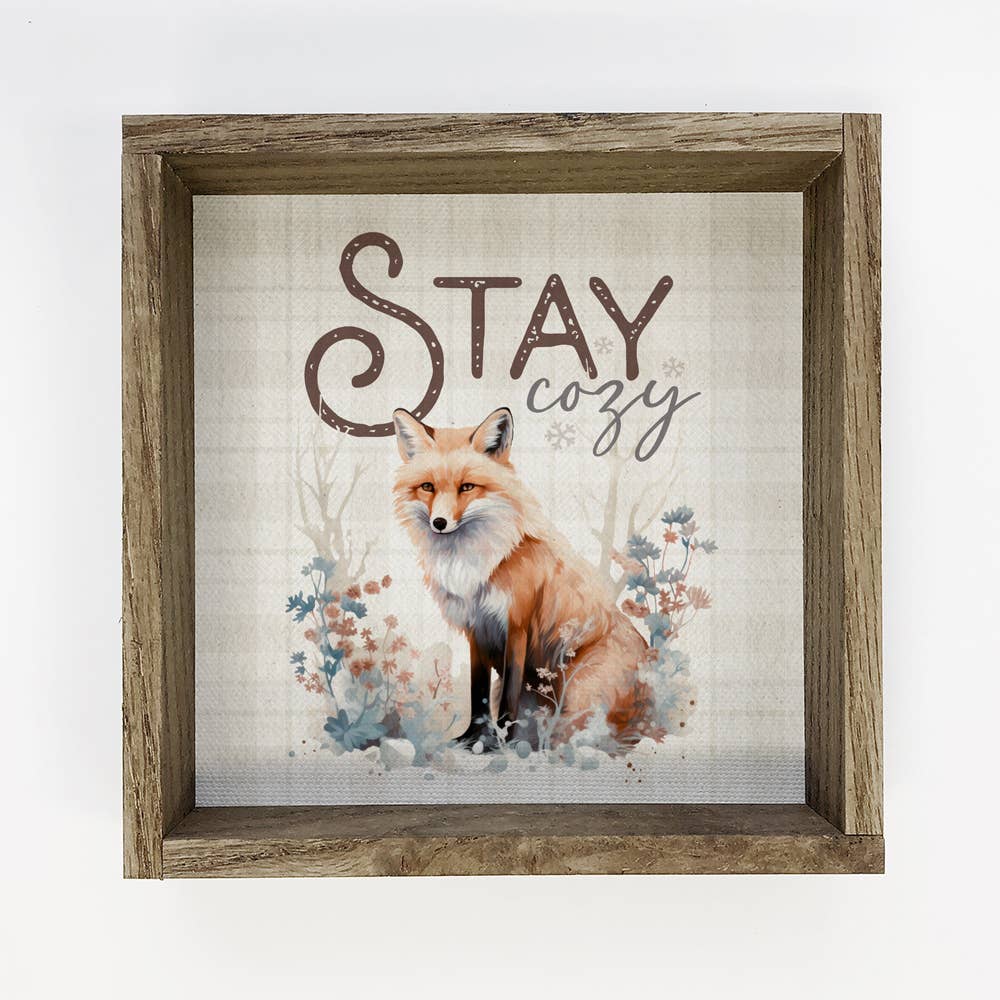 Vintage Christmas Stay Cozy Fox - Cute Animal Framed Canvas