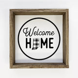 Indiana Wood Sign - Welcome Home Buffalo Plaid Farmhouse Art