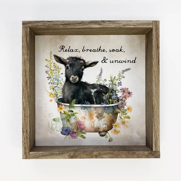 Relax Goat in a Tub - Cute Animal Canvas Art - Farmhouse Art