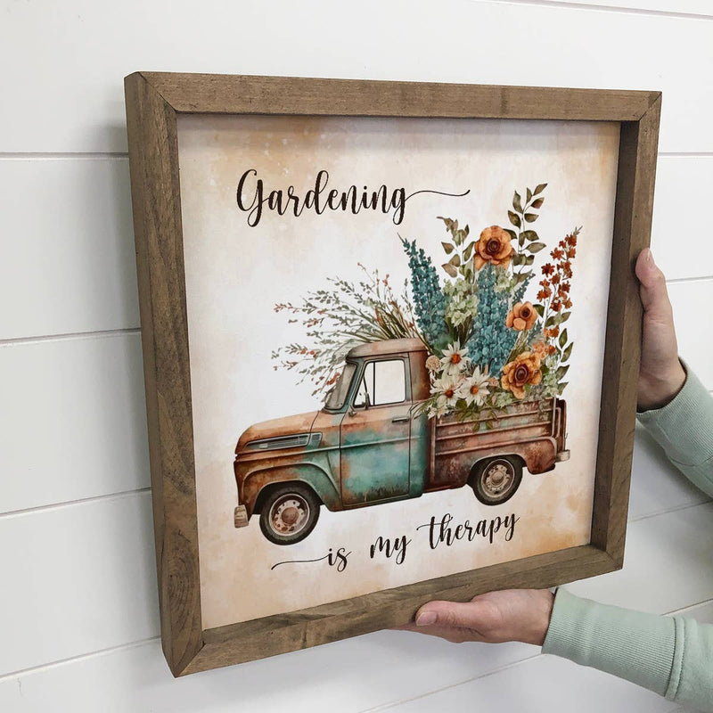 Gardening is My Therapy - Vintage Truck Canvas Art - Framed