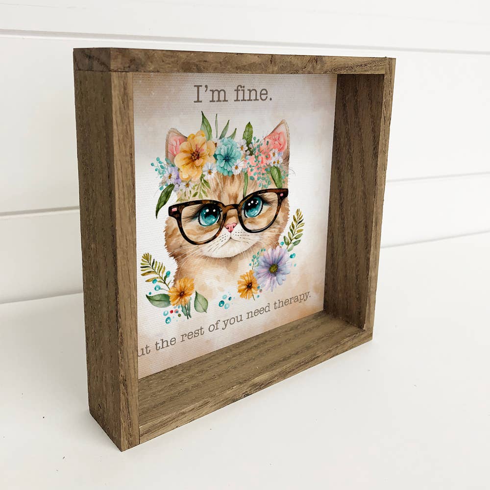 I'm Fine Cat - Spring Time Cat Canvas Art - Wood Framed Art