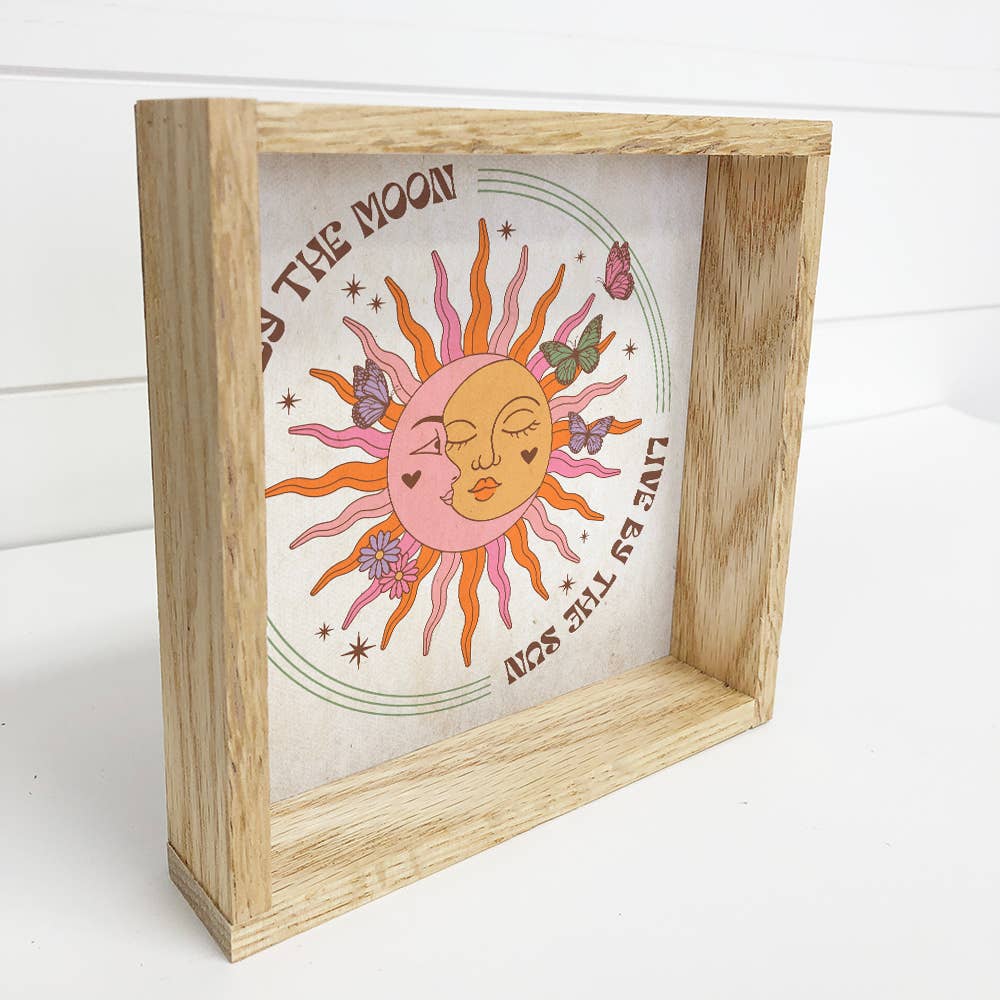 Boho Love By the Moon - Boho Canvas Art - Wood Framed Decor