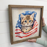 Cat in Flag - Patriotic Kitten Art - Cute Baby Animals