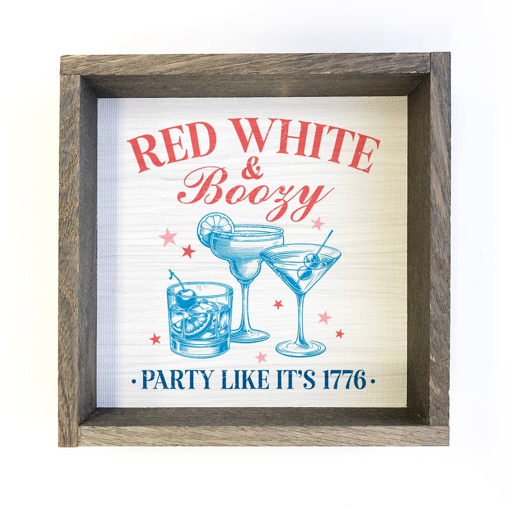 Red, White and Boozy - Patriotic Canvas Art - Wood Framed