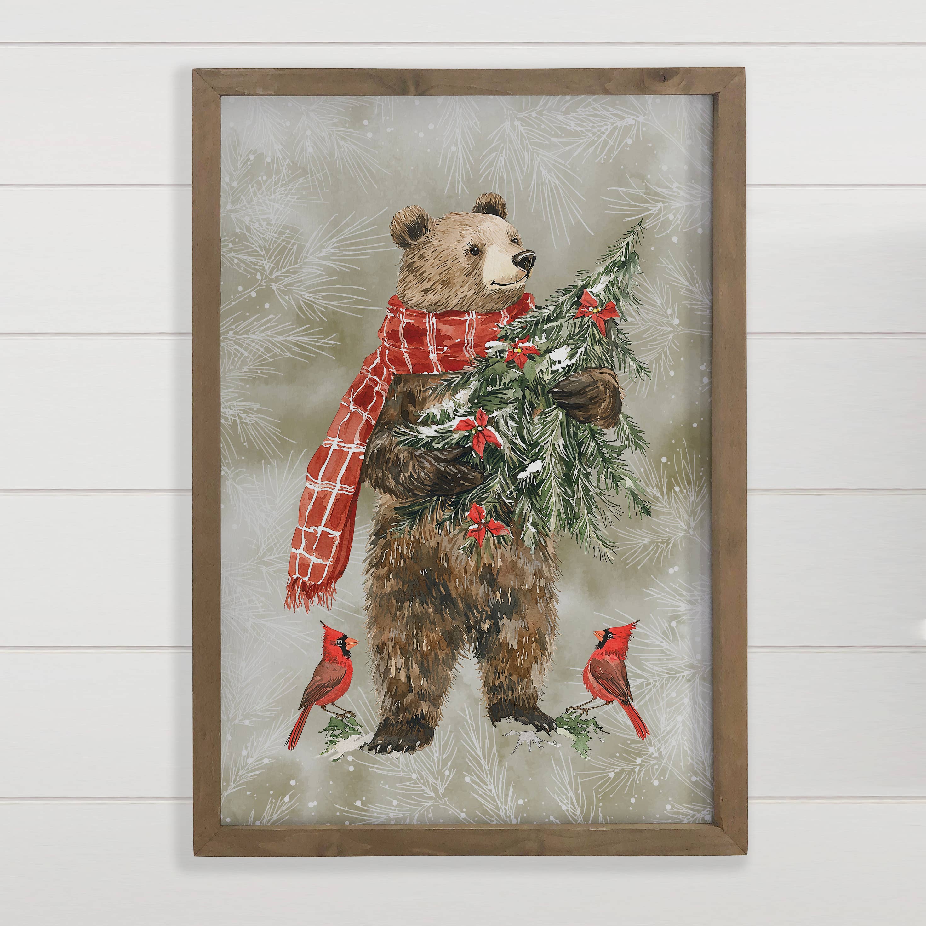 Bear Carrying Christmas Tree - Animal Holiday Canvas Art