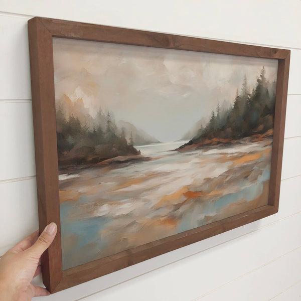 Modern Pacific Coast - Wood Framed Nature Painting - Cabin