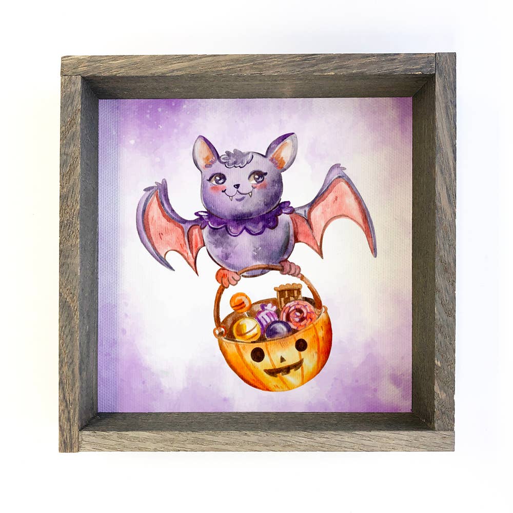 Trick or Treat Bat - Cute Bat Halloween Art - Halloween Sign