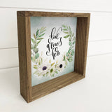 Love Grows Here with Cute Floral Wreath Canvas Sign