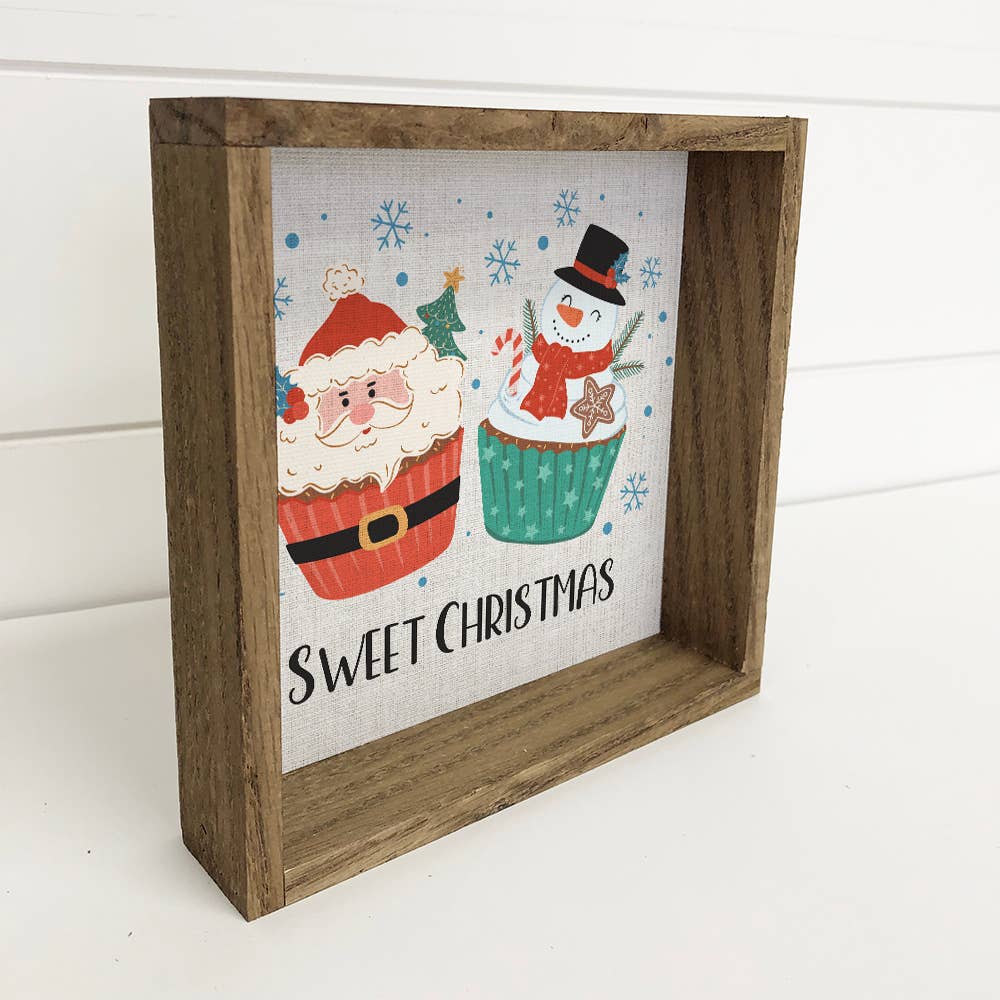 Sweet Christmas Cupcakes - Christmas Canvas Art - Wood Frame