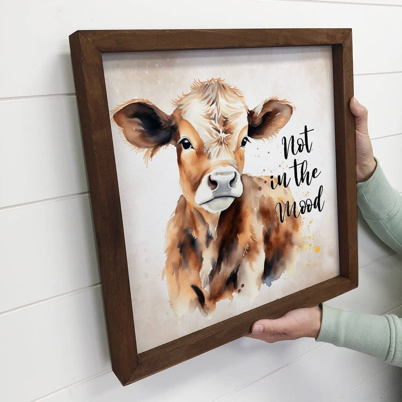 Not in the Mood - Baby Cow Watercolor - Cute Baby Cow Art