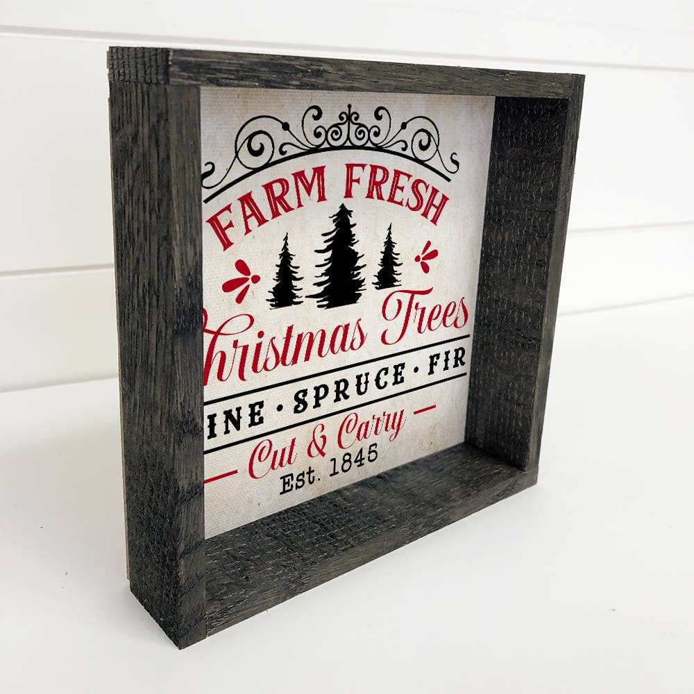 Farm Fresh Christmas Trees Black & Red - Framed Holiday Sign