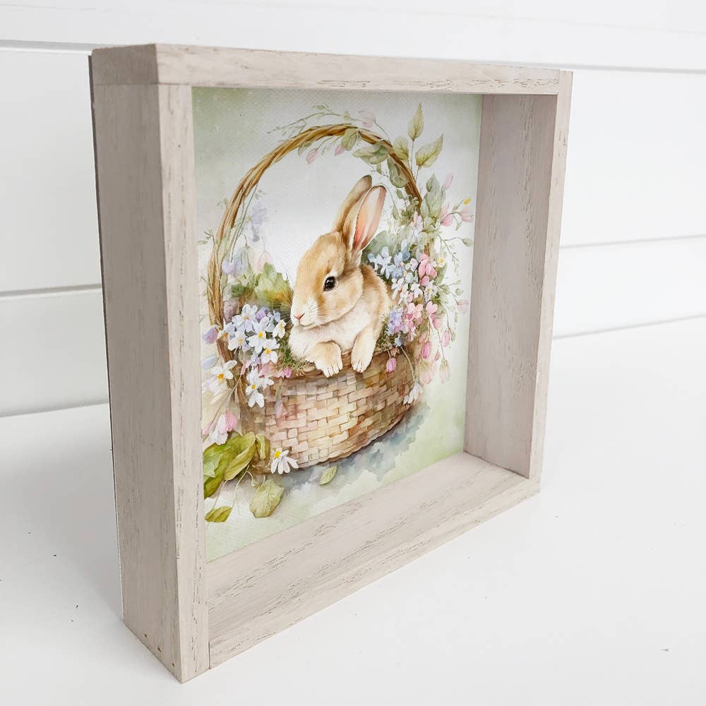 Easter Bunny in Basket - Easter Canvas Art - Wood Framed Art