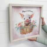 Hogs and Kisses Pig in a Basket - Spring Time Pig Canvas Art