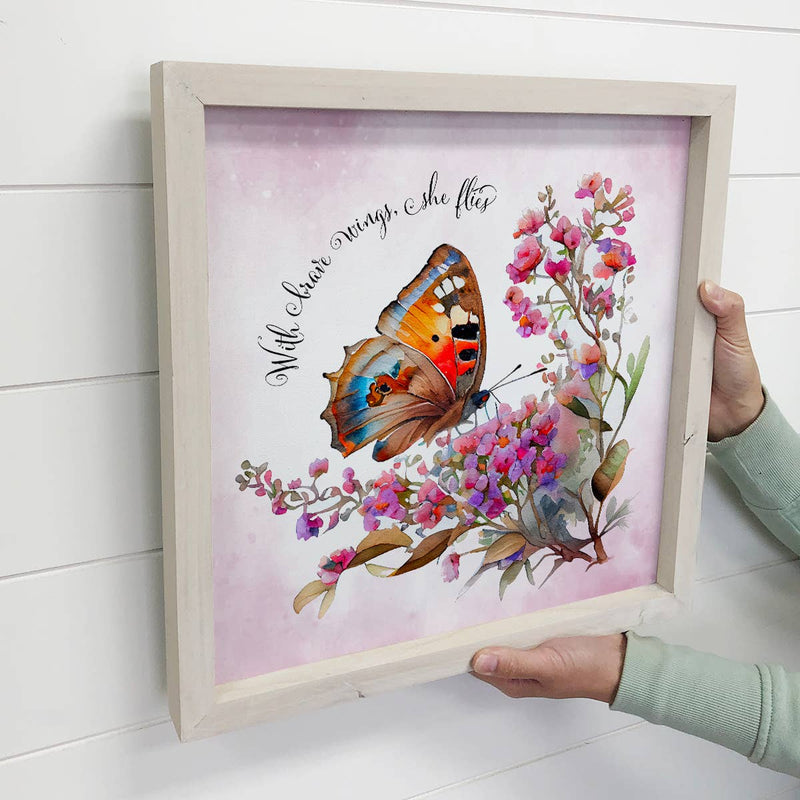 Butterfly Watercolor - Spring Wall Art - White Wood Frame