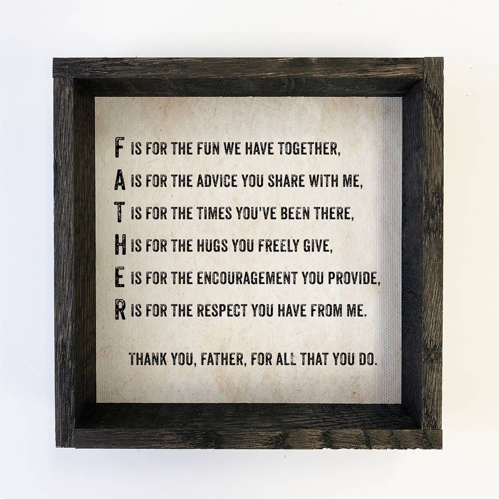 FATHER Acrostic Poem Wood Frame Sign - Father's Day Gift – Hangout Home